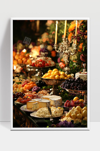 豪华宴会桌上的丰富水果与奶酪美食摆盘