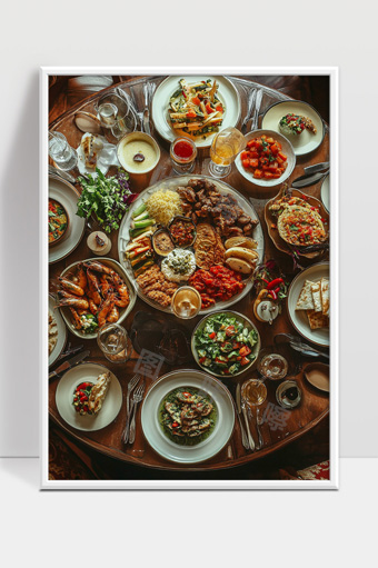 丰富多样的地中海美食盛宴摆盘精致色彩诱人