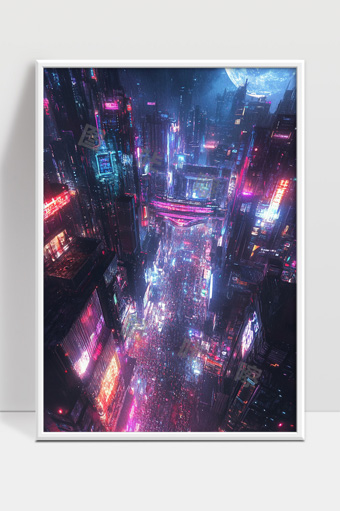 未来都市夜景繁华霓虹灯光城市街道景象