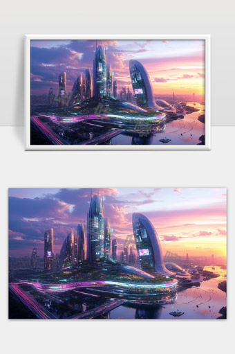 未来城市科幻高科技建筑与智能交通融合景观