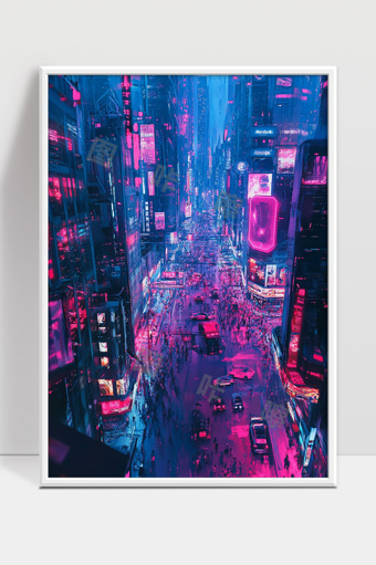 霓虹灯下的未来都市夜景繁华街道