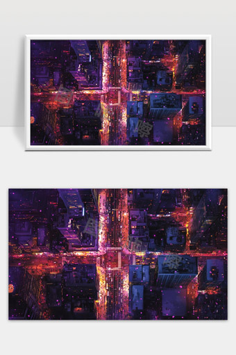 夜晚城市十字路口灯光璀璨交通繁忙现代都市景象