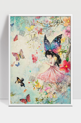 梦幻蝴蝶少女翩翩起舞春日花海