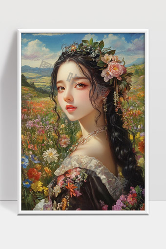 春日花海中的唯美少女与自然和谐交融