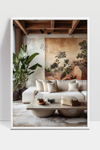 自然元素融合的现代简约客厅空间设计