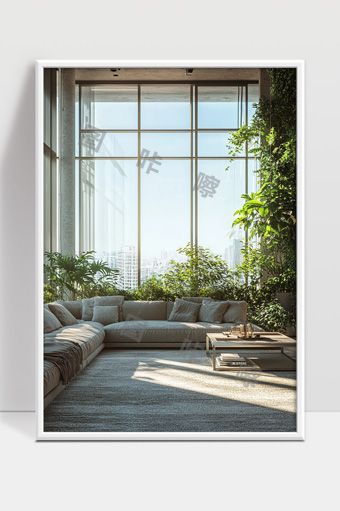 现代都市大窗绿植环绕舒适宽敞客厅设计