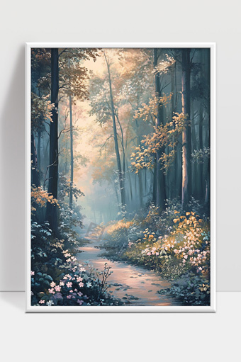 幽静森林小径晨光洒满花草景色迷人