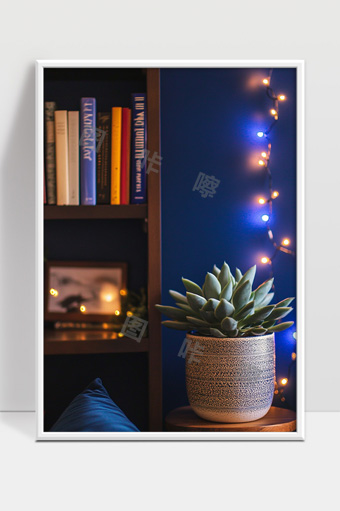 温馨书房角落多肉植物灯光装饰氛围营造