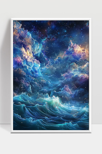 浩瀚星空下梦幻云海与波澜壮阔的大海景象
