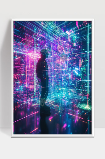 未来科技感数字空间中的人类探索场景