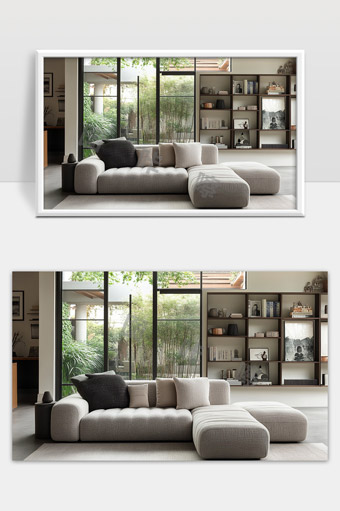 现代极简风格客厅宽敞舒适布艺沙发设计