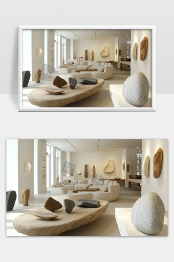 极简自然石材艺术展空间设计与现代家居融合