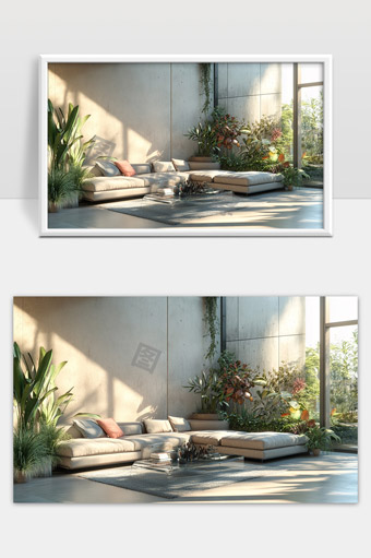现代简约风格客厅绿植阳光氛围舒适休闲空间设计