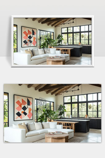 现代简约风格大窗自然采光宽敞客厅设计