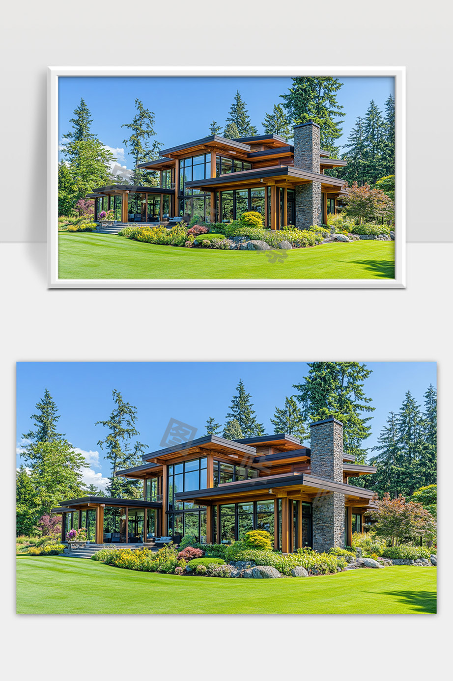 现代别墅与庭院绿地相融合的自然风光景观