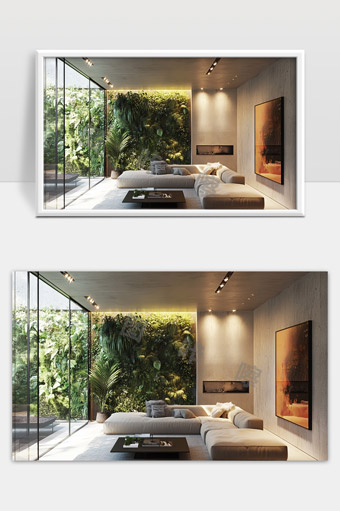 现代简约风格带绿植墙的舒适客厅设计方案