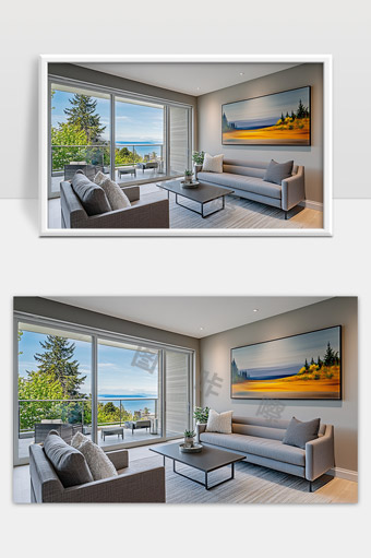 现代简约风格客厅优雅舒适海景落地窗设计