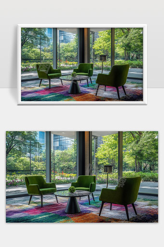 现代办公空间绿色休闲区自然景观融合设计