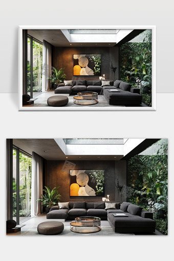 现代简约风格客厅绿植环绕自然舒适居家空间设计