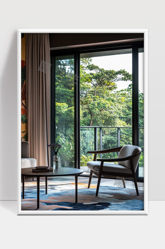 现代简约客厅阳台大窗户绿植景观设计