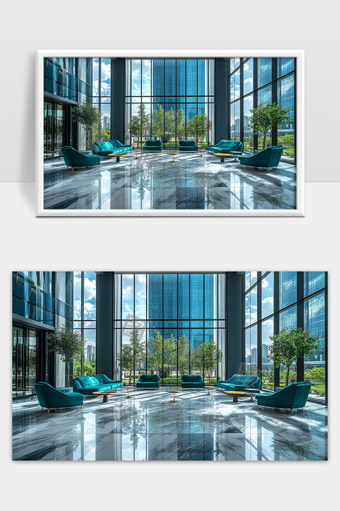 现代办公大楼宽敞明亮的高端休息区设计