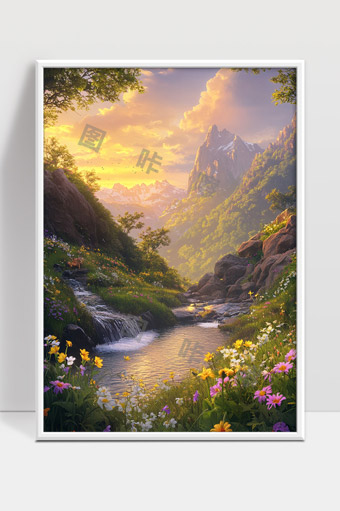 宁静山谷清晨溪流花海自然风光唯美画面