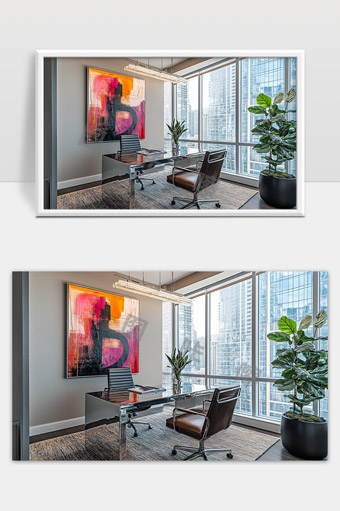 现代简约风格商务办公室宽敞明亮城市景观
