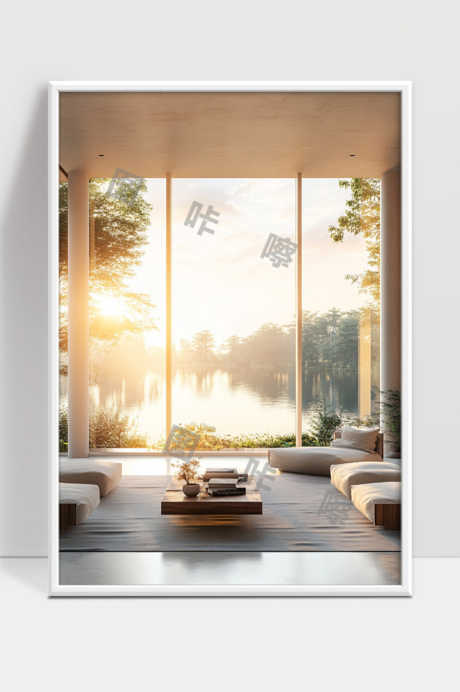 湖畔现代简约风格大窗景观宽敞舒适客厅设计