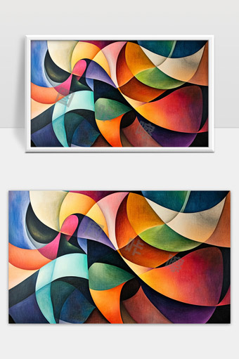 抽象几何色彩艺术现代装饰画多彩流动形状组合