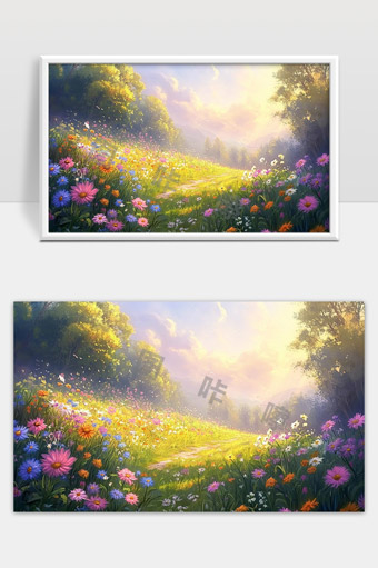 阳光洒满花田春日花海美丽自然风光