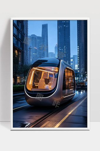 未来城市智能无人驾驶轨道交通列车夜景