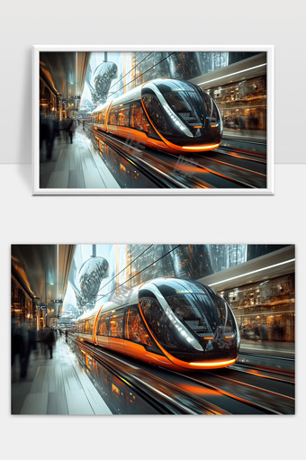 未来城市高速磁悬浮列车穿行现代都市轨道