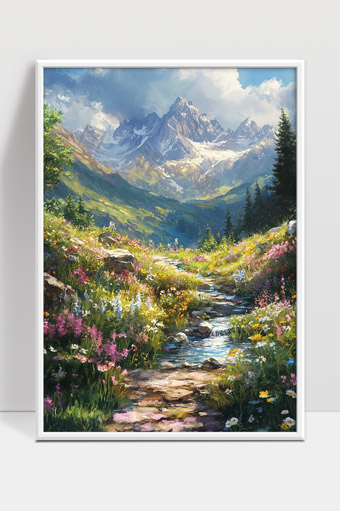 春日山谷花海与雪山溪流美景