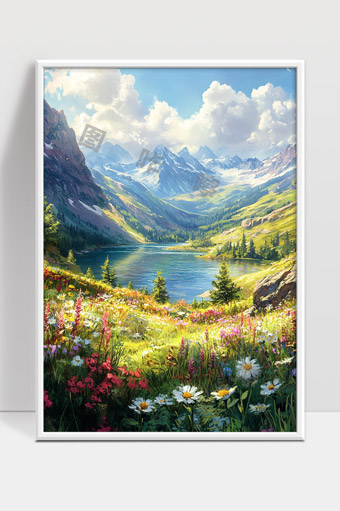 高山湖泊春天野花盛开风光美景