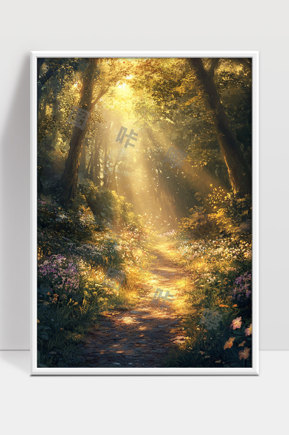 阳光洒满幽静森林小径春日花草芬芳