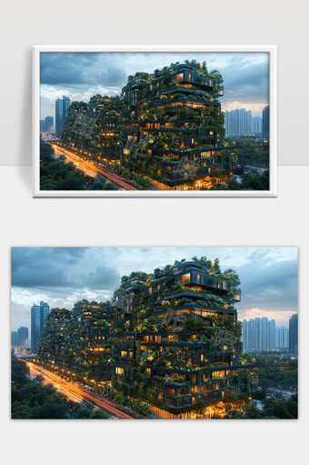 现代城市绿色生态建筑夜景自然环境融合设计