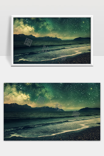 宁静海岸星空银河夜晚自然风光美景