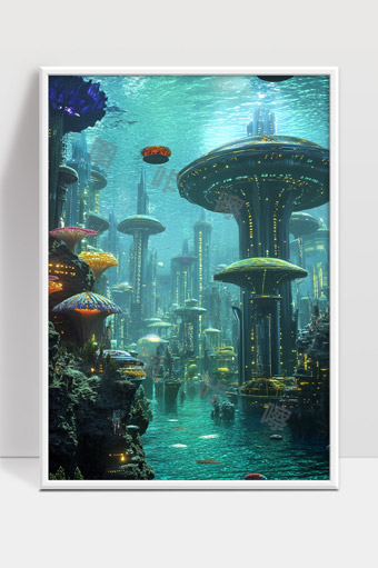 未来水下城市奇异生态与高科技建筑融合景观