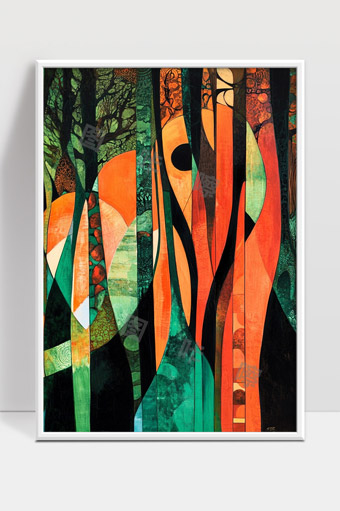 森林中抽象吉他艺术绘画光影交织自然之美