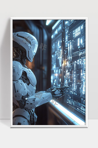 未来智能机器人操作高科技触控界面场景展示