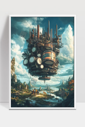 未来科技风悬浮城市与自然和谐共存景象