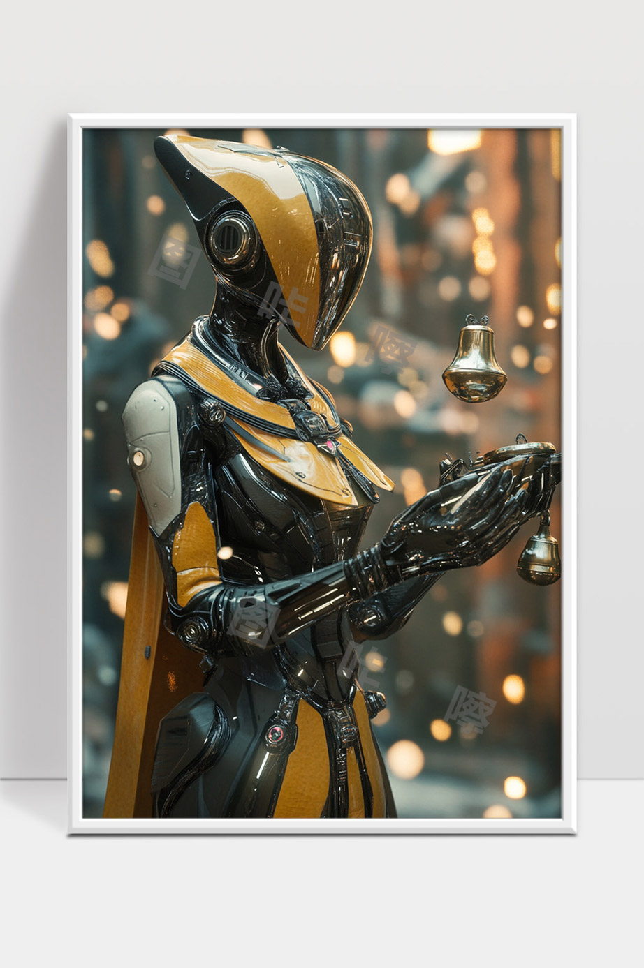 未来科技感机械机器人手持悬浮灯具场景