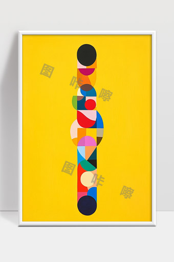 色彩丰富的几何形状纵向排列抽象艺术作品