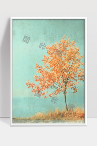 金秋季节孤独树木展现宁静美丽风景