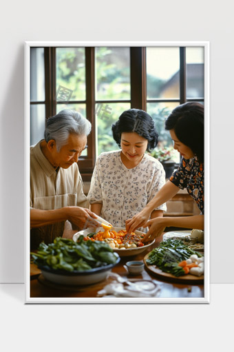幸福三代同堂共享美食时光家庭团圆温馨画面