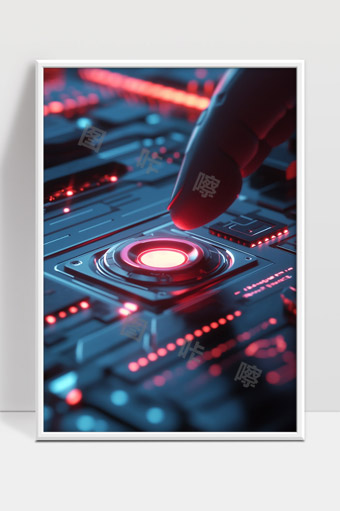 未来科技感机械手指触控智能芯片特写图