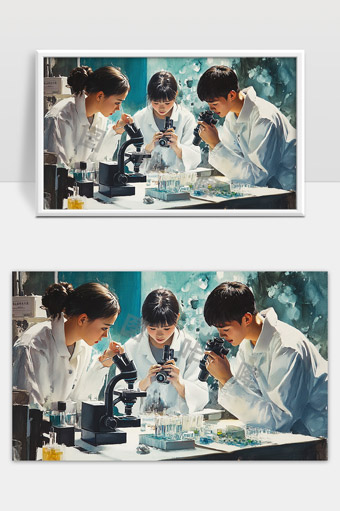 实验室中青年科研人员专注显微镜观察实验