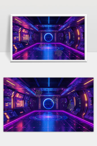 未来科幻空间站控制室内悬浮全息球体场景