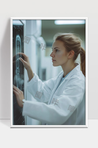 医生仔细观察脑部医学影像进行疾病诊断分析