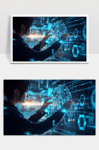 女性操作智能触控屏幕展示未来科技应用场景